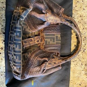 Authentic Fendi rare spy bag - top handle tortoise shell and Fendi print